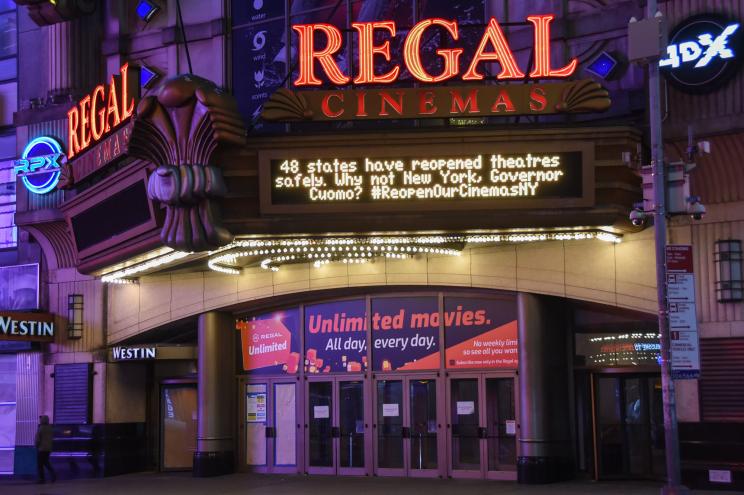 The Regal Cinemas in Times Square uses its Marquee to send a message to Governor Cuomo