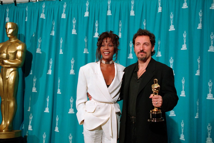 Whitney Houston and Bruce Springsteen in 1994 after winning Best Original Song for "Streets Of Philadelphia" from "Philadelphia" at the 66th annual Academy Awards.