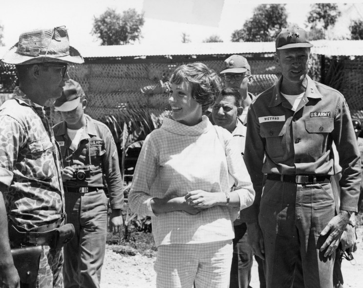 Julie Andrews on a visit with the US Army 25th Infantry Division in Hawaii on August 17, 1965.