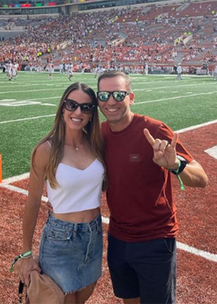 Sergio Garcia and his wife Angela Akins Garcia at a Longhorns-Crimson Tide game at Darrell K Royal Memorial Stadium in Austin, Texas on Saturday, September 10, 2022.