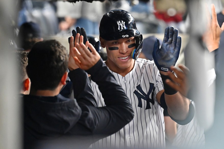 4- Judge celebrates home run number four in the dugout on his birthday when the New York Yankees played the Baltimore Orioles Tuesday, April 26.