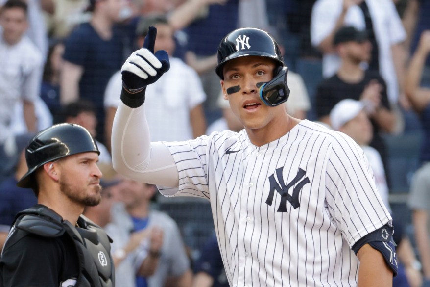 15 - Aaron Judge hits a home run in the eighth inning against the Chicago White Sox during game one of a doubleheader at Yankee Stadium, Sunday, May 22.