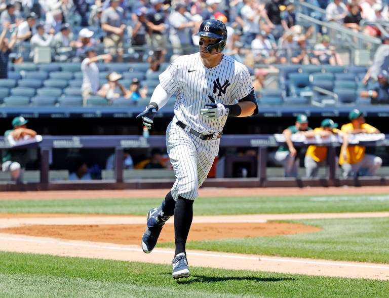 29 - Judge reacts after connecting on a two run home run off of Oakland Athletics starting pitcher Cole Irvin in the first inning in the Bronx, June 29.