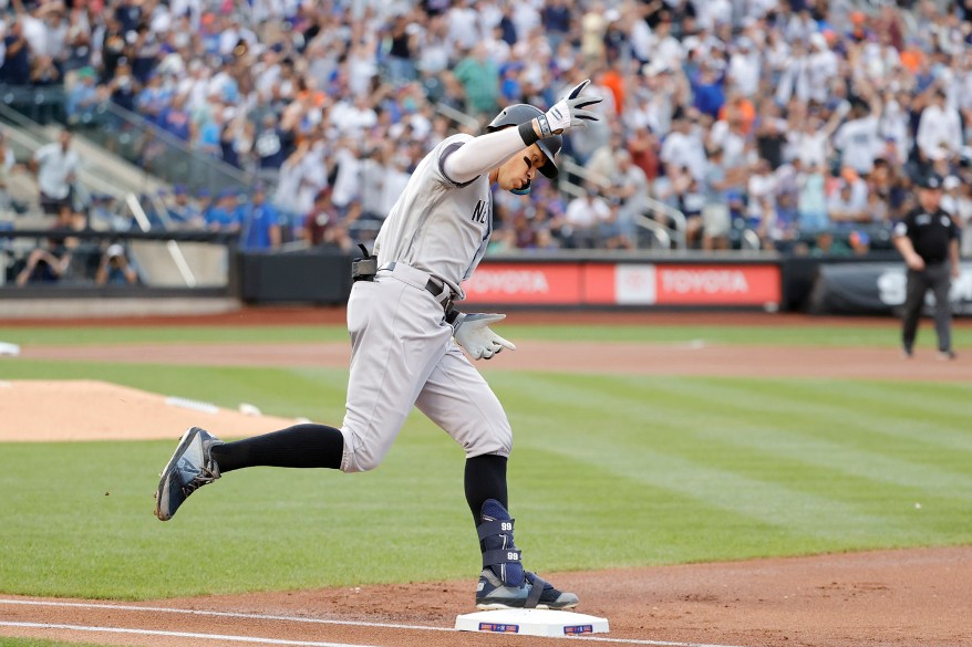 38 - Judge reacts as he rounds the bases on his solo home run in the first inning at Citi Field in Queens, July 26.