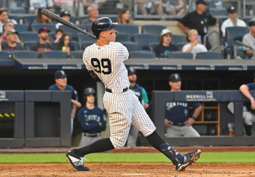 43 - Judge smacks a two-run home run during the second inning against the Seattle Mariners Monday, Aug. 1.