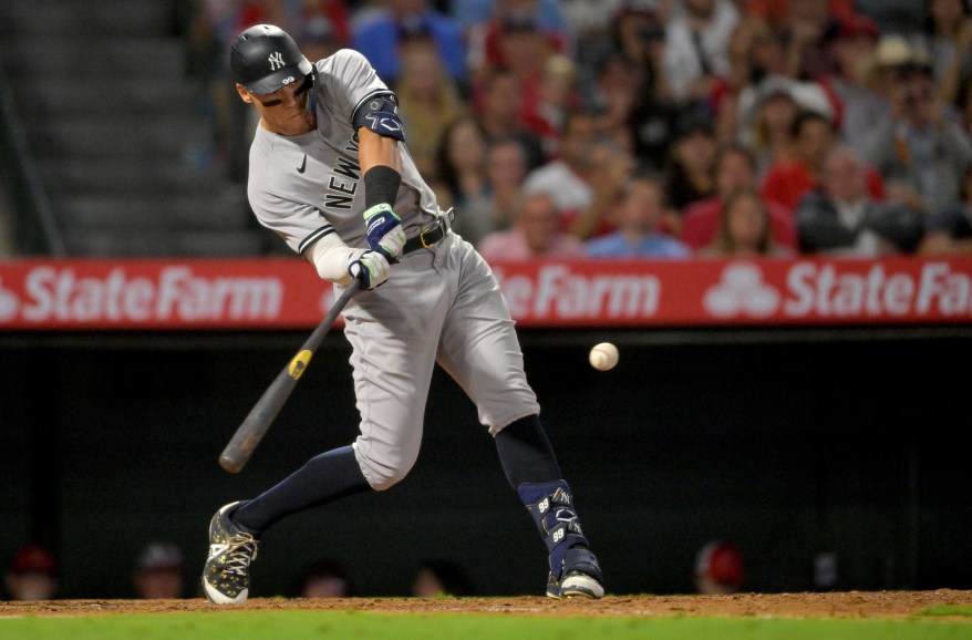 50 - Aaron Judge hits his 50th home run of the season in the eighth inning against the Los Angeles Angels at Angel Stadium, Aug. 29.