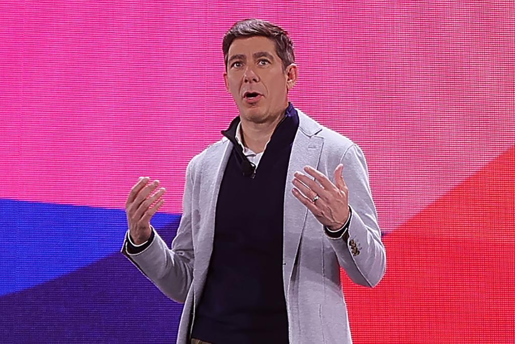 Amazon's Jay Marine speaks at the 2022 IAB NewFronts in New York City on May 2, 2022.