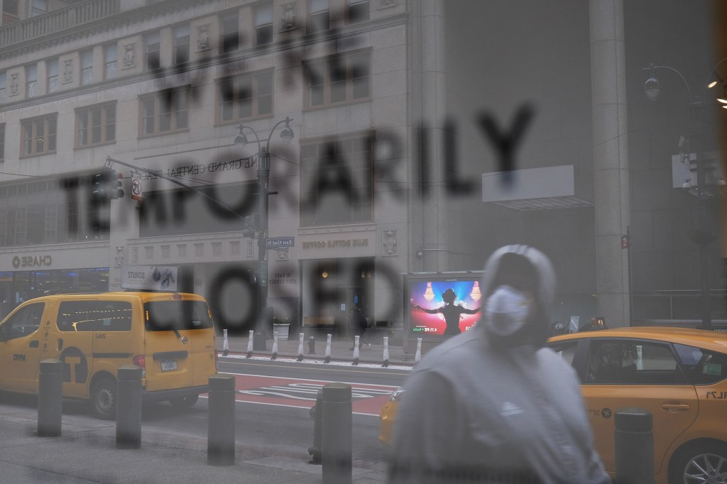 The streets of Manhattan stand nearly empty due to the coronavirus epidemic on April 10, 2020 in New York City.