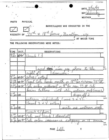 A picture of one of the files related to the late Gambino mafia boss, Frank Cali.