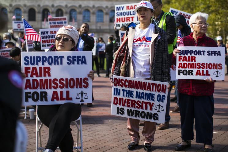 Asian-Americans protest at Harvard, whose admission policy limiting their number of places at the college will soon be considered by the Supreme Court.