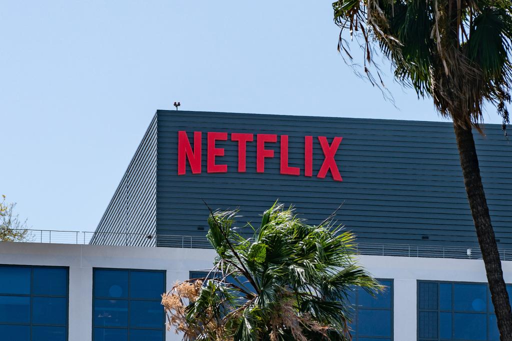 General views of the Netflix corporate office buildings on Sunset Blvd on May 06, 2021 in Hollywood, California.