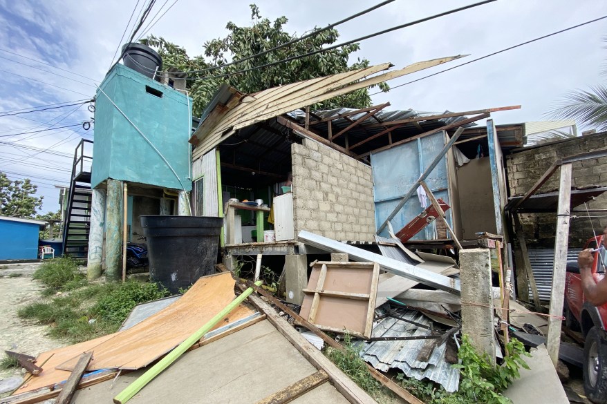 Houses showing significant damage to them after Hurricane Julia is spotted on San Andres Island, Colombia.