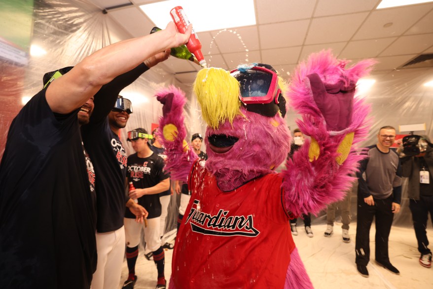 The Cleveland Guardians doused their mascot, Slider, in champaign after defeating the Tampa Bay Rays to secure a spot in the ALCS.