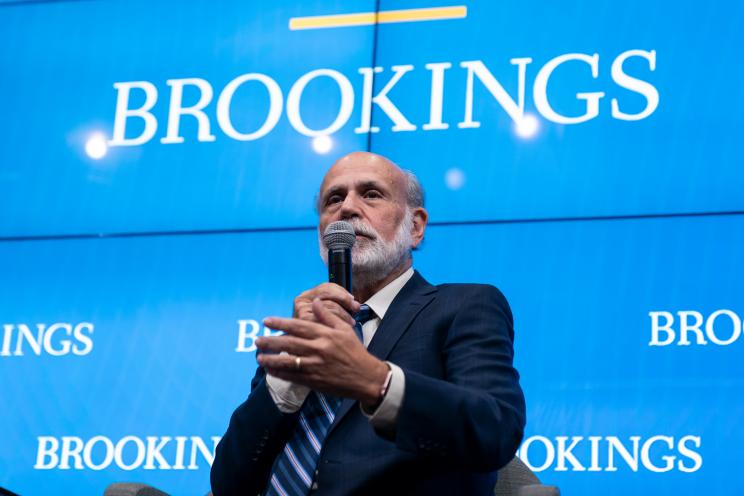 Former U.S. Federal Reserve Chair Ben Bernanke speaks at the Brookings Institution, Monday, Oct. 10, 2022, in Washington. Bernanke has been awarded the Nobel Prize in economic sciences along with two others. (AP Photo/Alex Brandon)