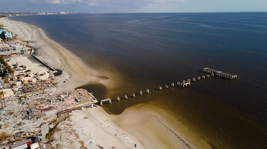 View of a damaged pier in the aftermath of Hurricane Ian on Thursday, October 6, 2022 in Fort Myers Beach, Florida.