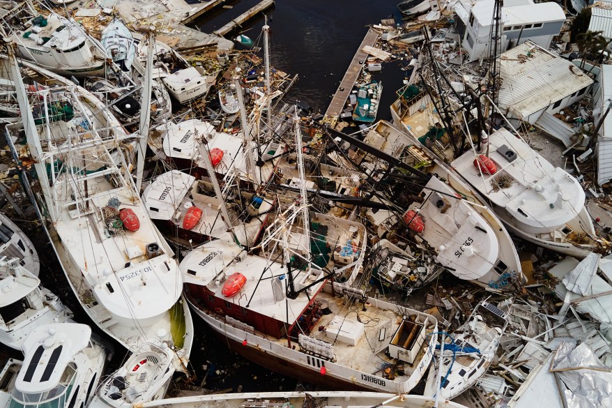 View of damaged vessels in the aftermath of Hurricane Ian on Thursday, October 6, 2022 in San Carlos Island, Florida.