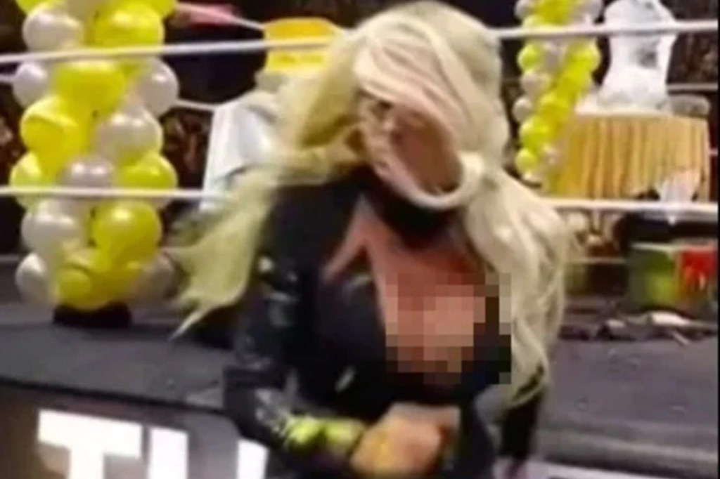 WWE star Maryse Mizanin suffers a wardrobe malfunction on Monday Night Raw on Oct. 10, 2022.  