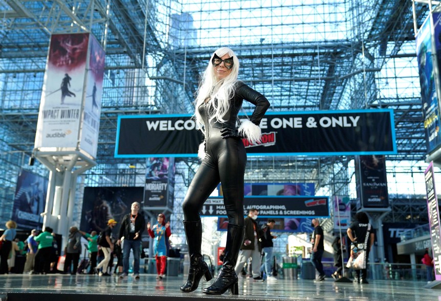 A cosplayer arrives for the first day of the New York Comic Con