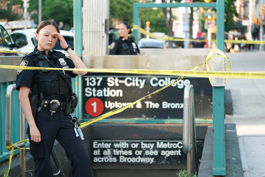 NYPD at the scene of where a teenager was fatally stabbed at a subway station in Manhattan on July 9, 2022.