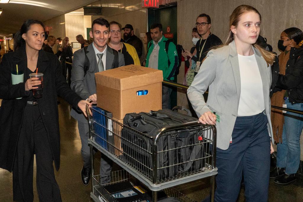 Evidence is wheeled into Manhattan Supreme Court