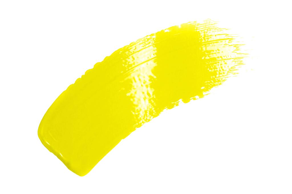 Closeup huge blot of bright yellow color spread on sheet of white paper.