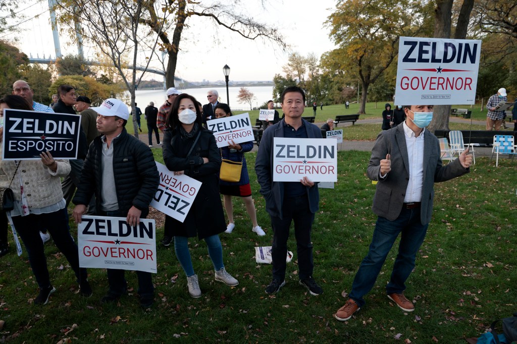 Supporters gather at the Francis Lewis Park.