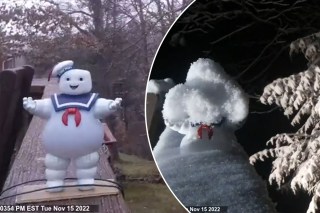 Stay Puft Marshmallow Man keeps his cool in snowy timelapse video