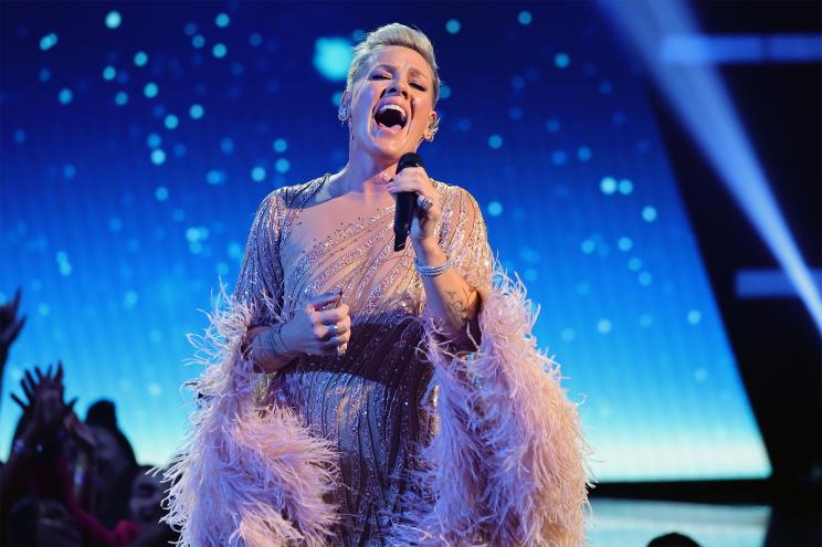 Pink sings her heart out onstage.