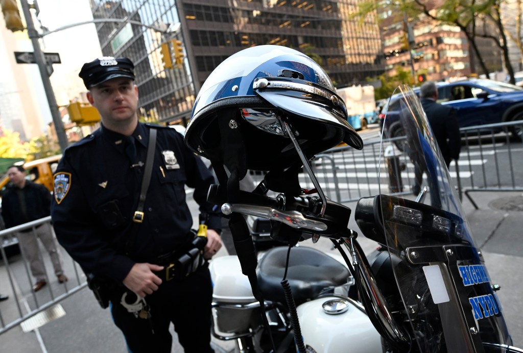 An NYPD officer attends the Back The Blue rally on Thursday, November 3, 2022.