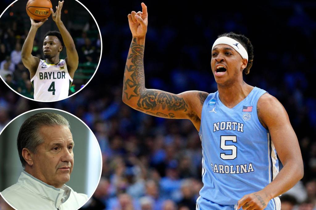 North Carolina, led by Armando Bacot, is the No. 1 team in The Post's Zach Braziller's preseason college basketball Top 25. Baylor, led by LJ Cryer (top inset), is the No. 2 team, and Kentucky, coached by John Calipari (bottom inset), is ranked third.