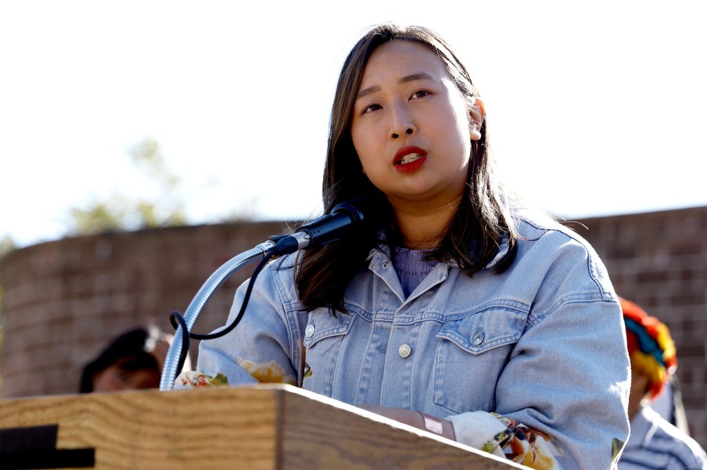Yuh-Line Niou speaks onstage during Fridays For Future NYC climate strike on September 23, 2022 in New York City.