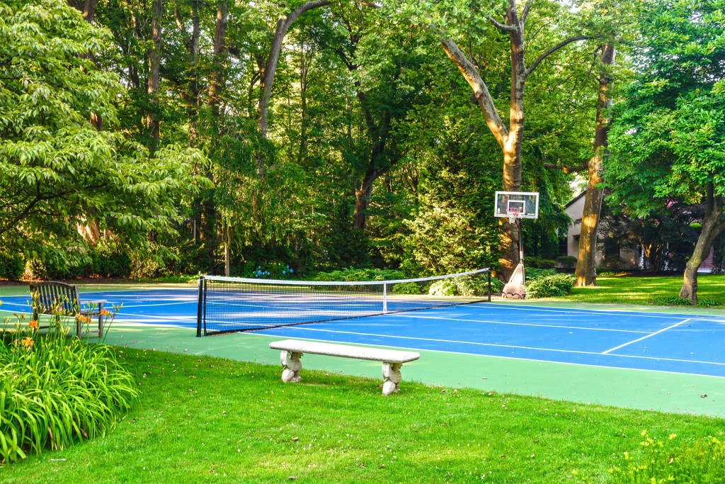 Exterior of a tennis court.