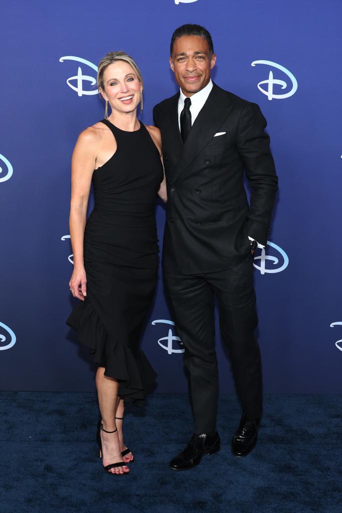 Amy Robach and TJ Holmes attend the 2022 ABC Disney Upfront at Basketball City - Pier 36 - South Street on May 17, 2022 in New York City. (Photo by Dia Dipasupil/Getty Images,)