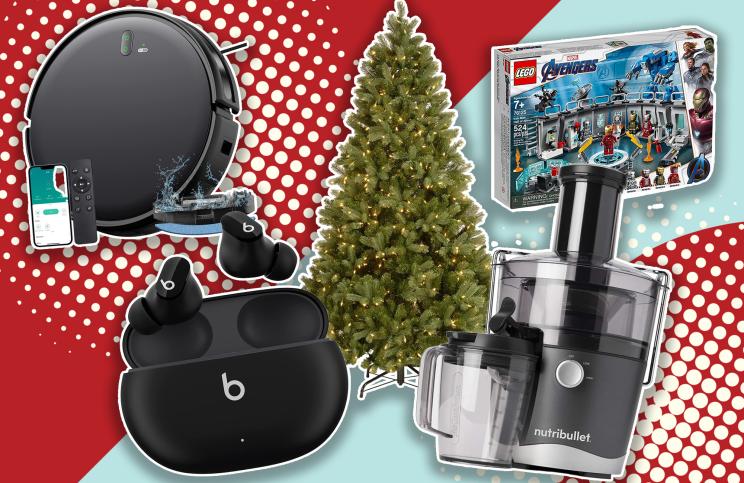Amazon sale items on a seasonal background.