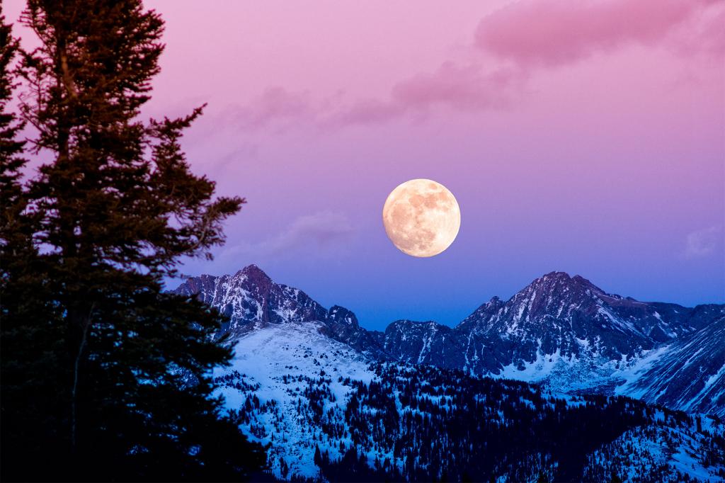 Gore Range Sunset Moonrise - Scenic landscape with full moon rising.