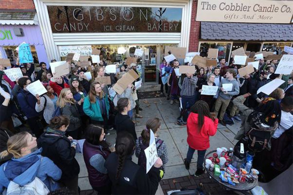 Protestors boycott Gibson Bakery and Food Mart in Oberlin, Ohio. 