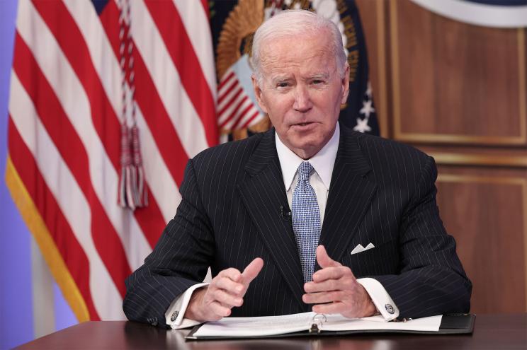 U.S. President Joe Biden speaks during an event with business and labor leaders at the White House complex November 18, 2022 in Washington, DC.