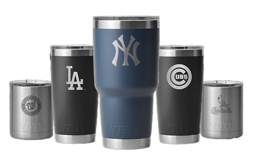 YETI drinkware containers with sports teams logos on them