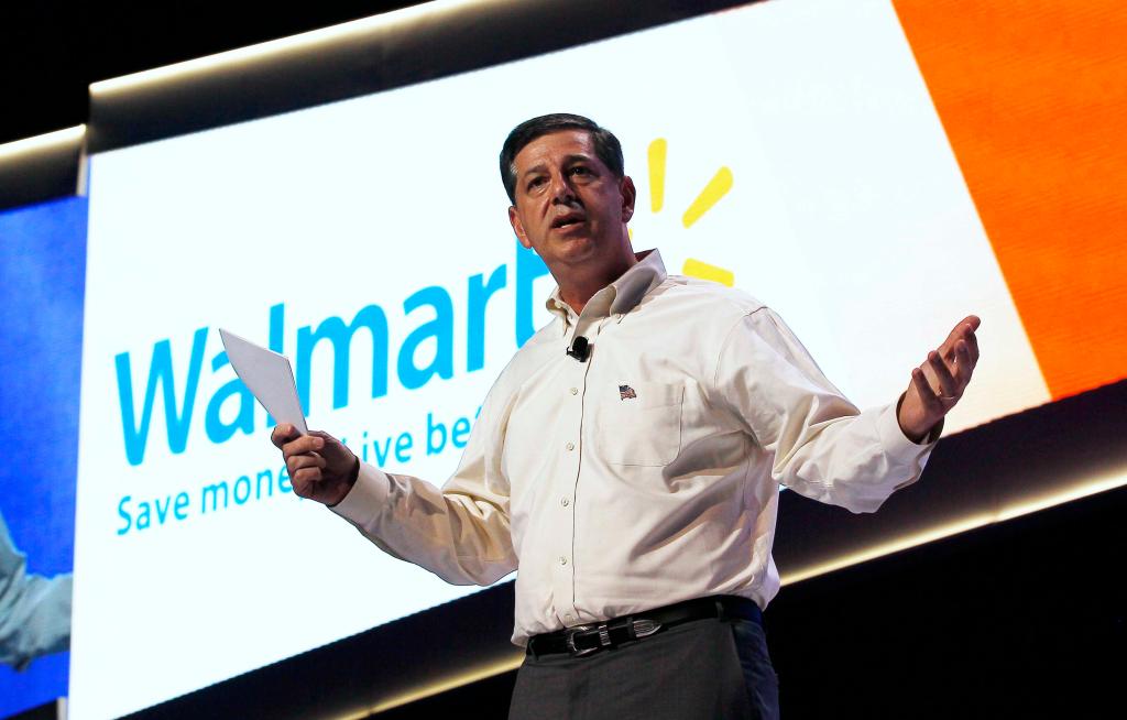 Bill Simon, CEO of Walmart U.S., speaks at a the Walmart U.S. associates meeting in Fayetteville, Ark. on June 4, 2014.