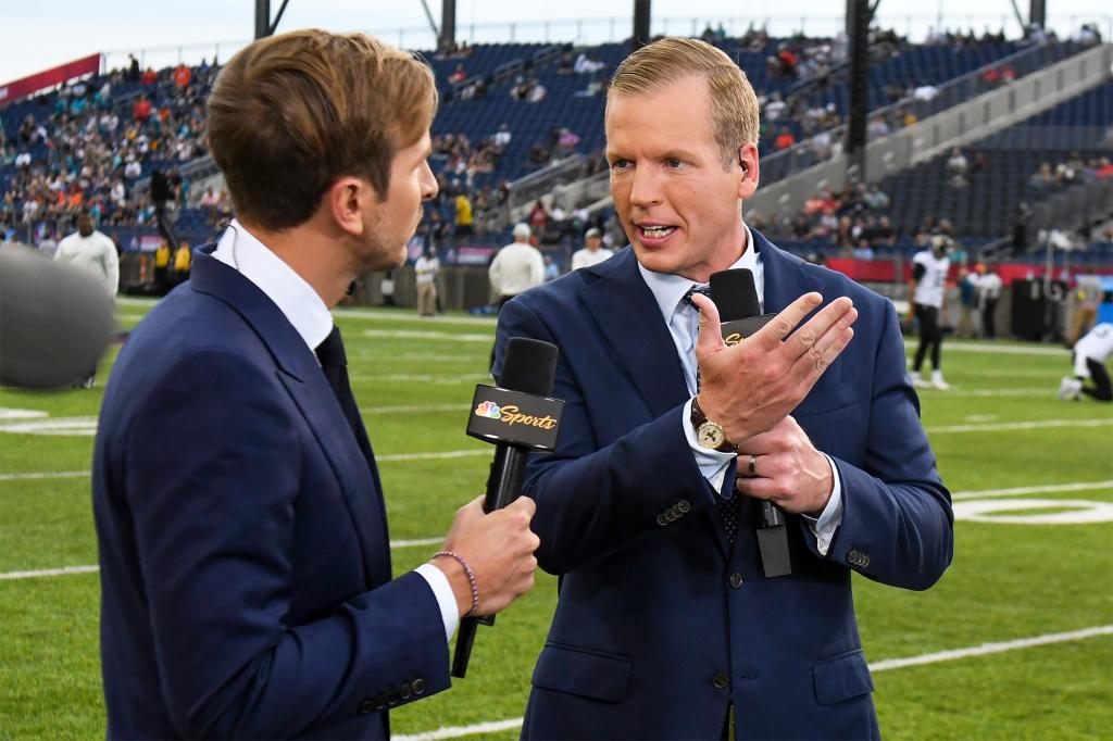 Chris Simms, pictured during a preseason broadcast, claimed Mac Jones went "behind Belichick's back" to fix the New England offense.