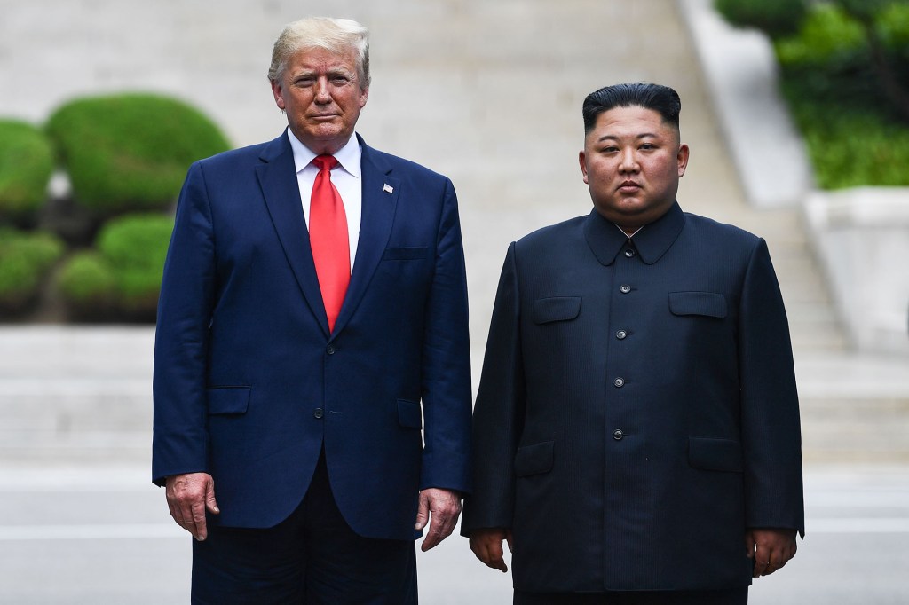 Then-President Donald Trump and North Korean leader Kim Jong Un during their summit on the border separating the Koreas on June 30, 2019.