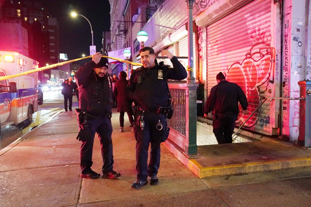 NYPD at the scene of a subway shooting in Manhattan on January 28, 2023.