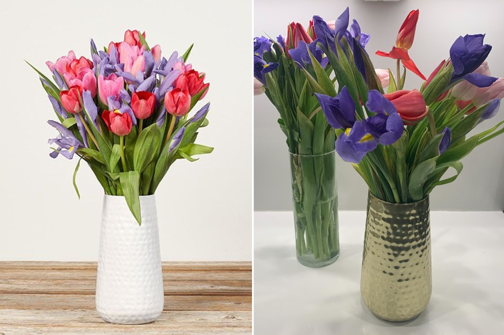 A side by side of tulips 