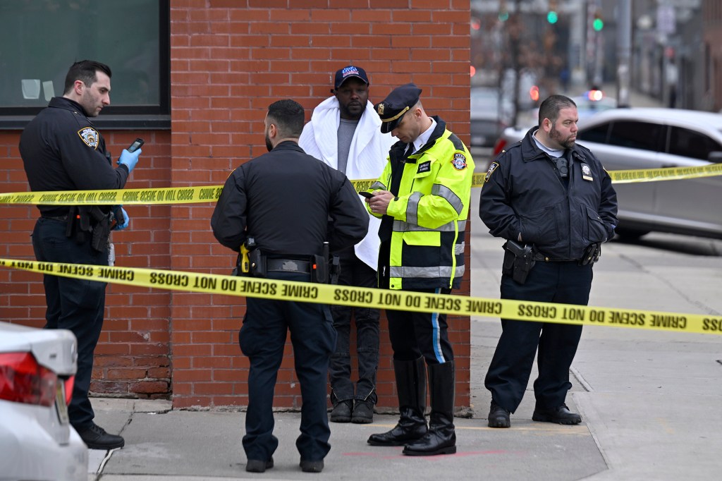 Several cops respond to the scene of the crash at Ninth Street near Second Avenue in Gowanus.