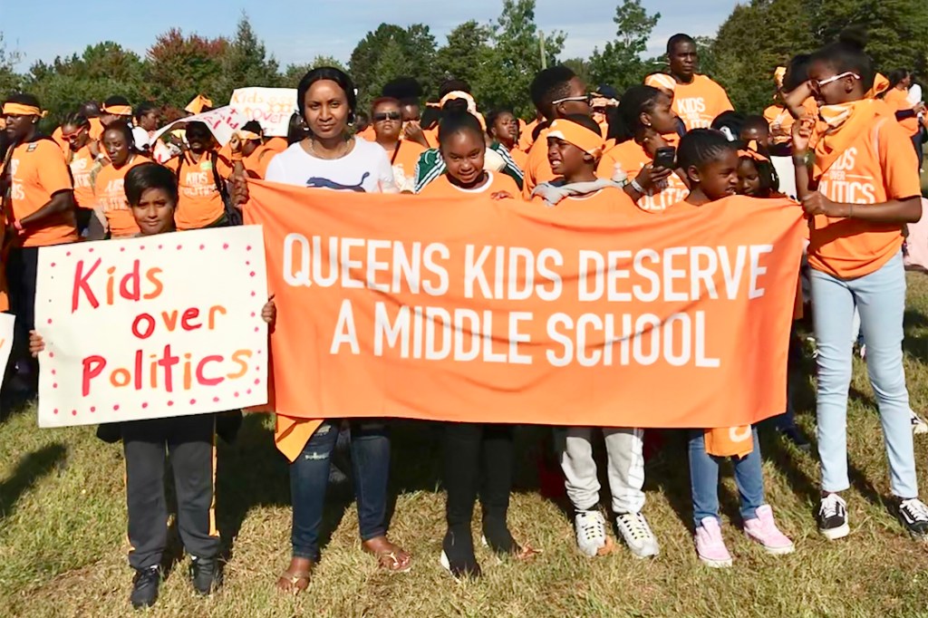 Queens charter school activists at a rally. 