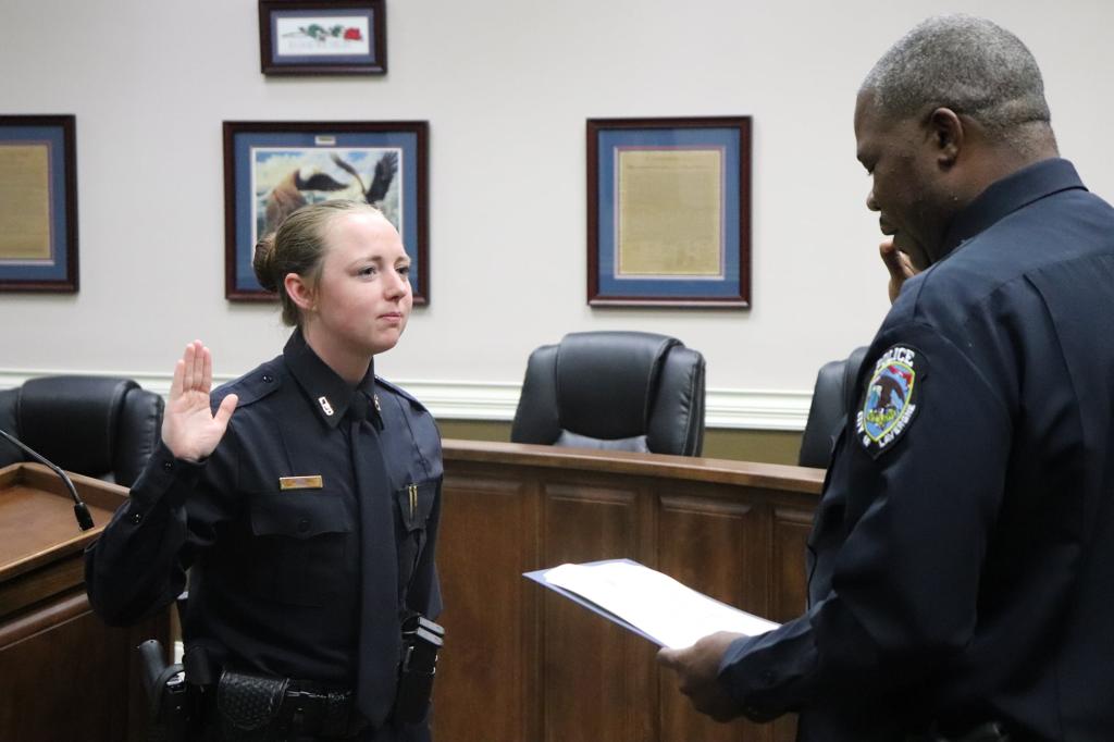 Hall being sworn in