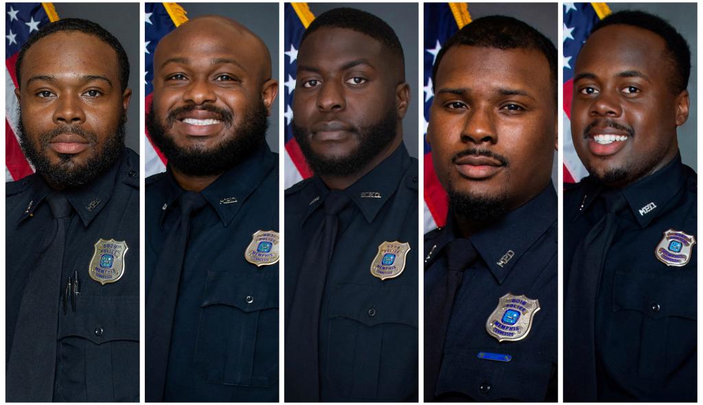 Memphis police officers (L-R) Demetrius Haley, Desmond Mills, Jr., Emmitt Martin III, Justin Smith and Tadarrius Bean were fired for their roles in Nichols’ arrest.