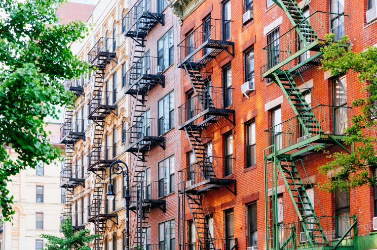 NYC brownstones on a street