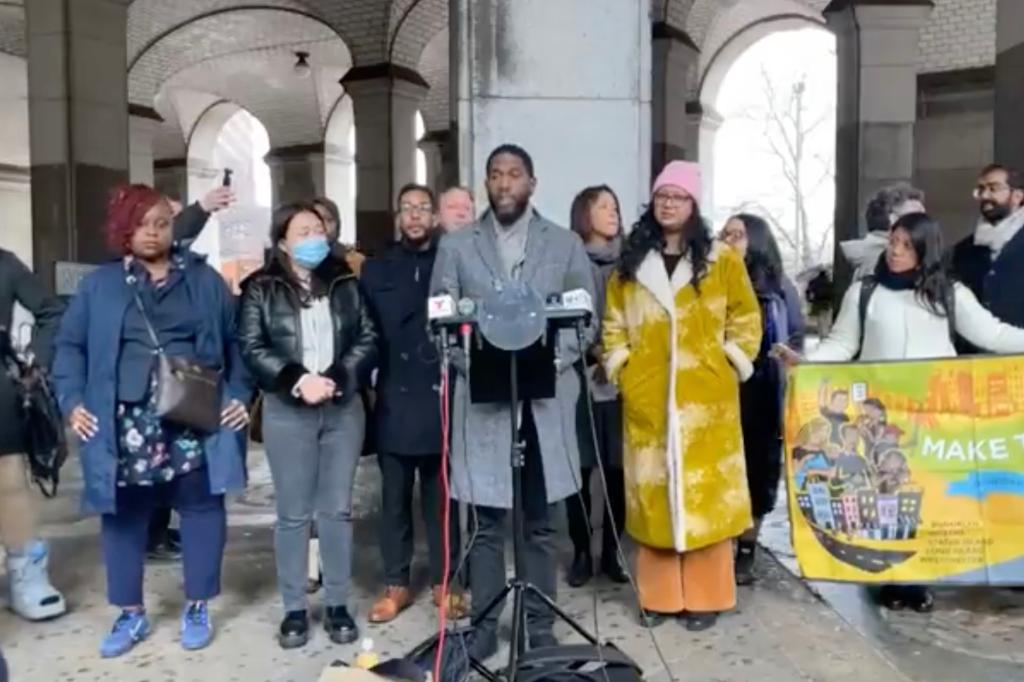 A press conference held by Lander and Public Advocate Jumaane Williams was interrupted by a homeless woman.