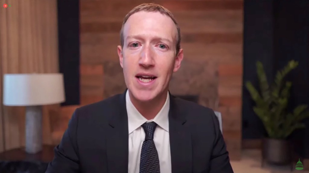 Facebook CEO Mark Zuckerberg testifies during a remote video hearing held by subcommittees of the U.S. House of Representatives Energy and Commerce Committee on "Social Media's Role in Promoting Extremism and Misinformation" in Washington, U.S., April 25, 2021.